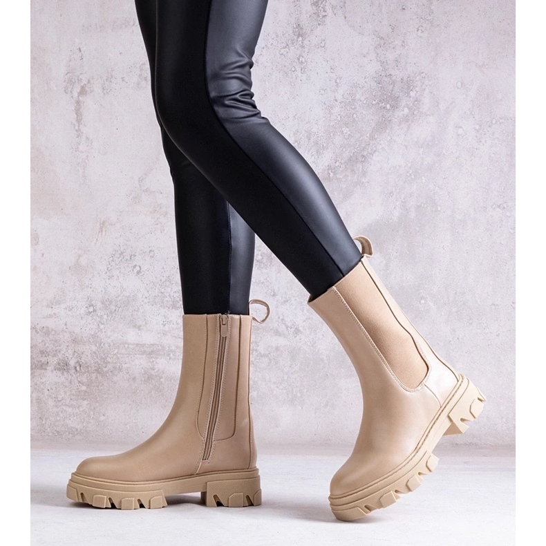 D/CEO Bottines hautes beiges en cuir écologique Manera 1