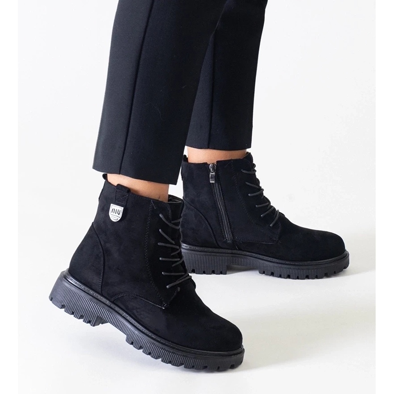 D/CEO Bottes de travail en éco-daim noir sur la plateforme Leonora 1