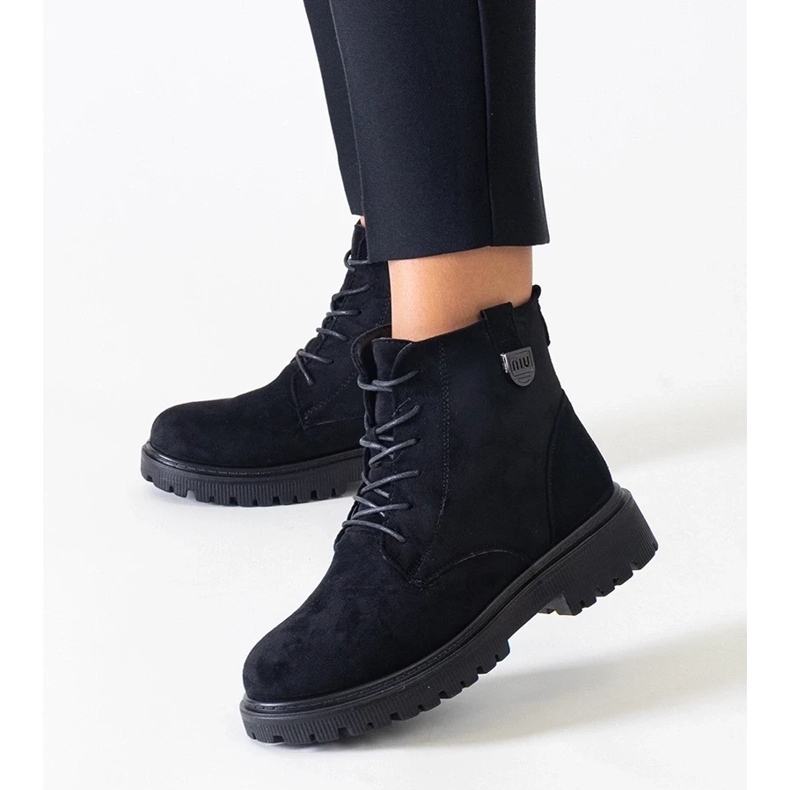 D/CEO Bottes de travail en éco-daim noir sur la plateforme Leonora 2