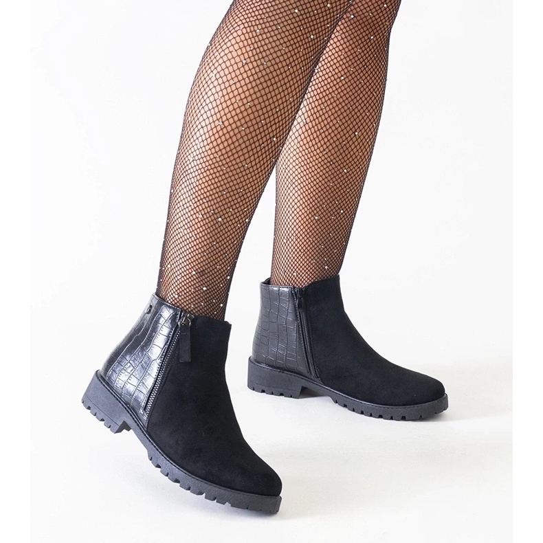 D/CEO Bottines noires à motif crocodile, éco-daim Mifsada 1