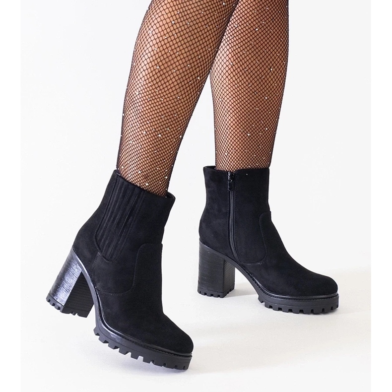 D/CEO Bottines noires sur talon haut massif, éco-daim Dunyana le noir 1