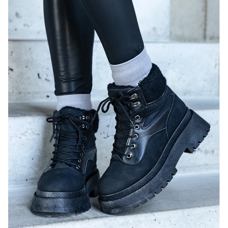 D/CEO Baskets noires à semelle épaisse et fourrure Best 2