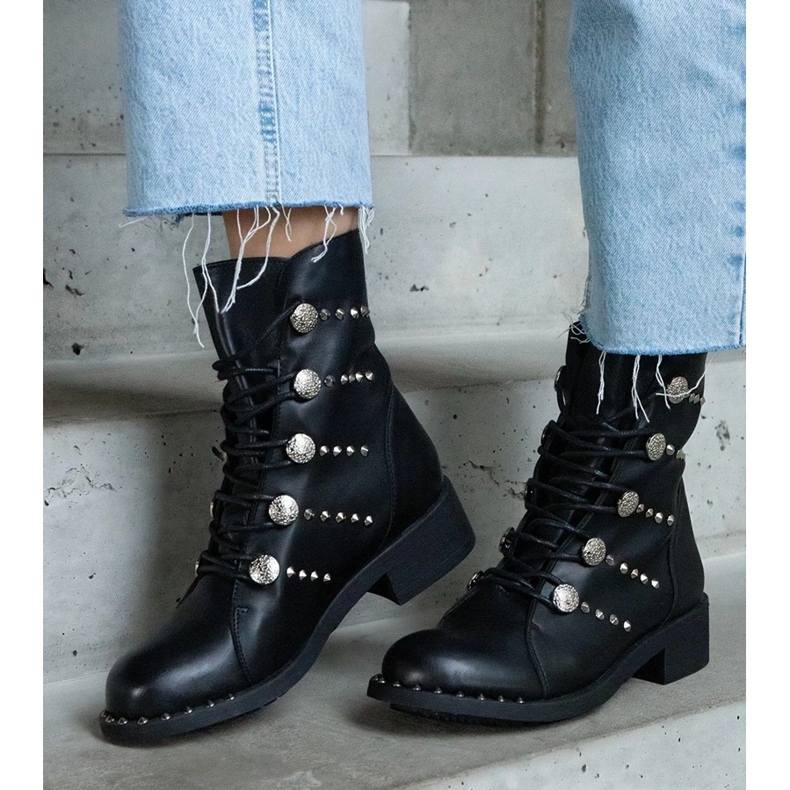 D/CEO Bottines à lacets noires ornées de clous Elea 2