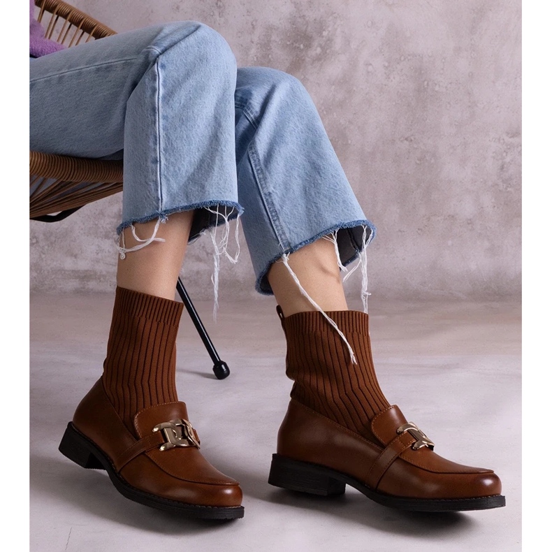 D/CEO Bottes marron avec tige en tissu par Krisa brun 2