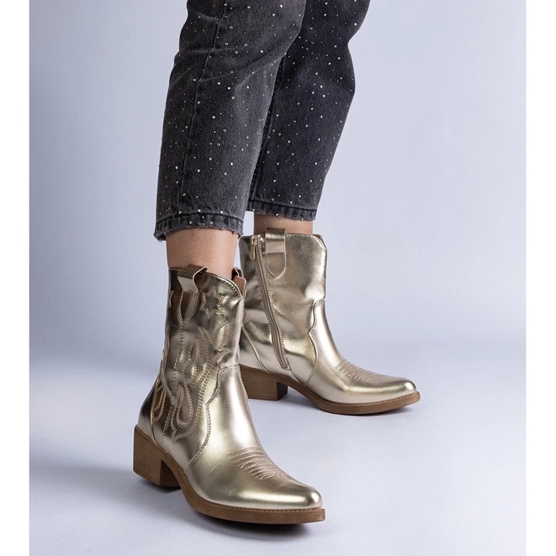 D/CEO Santiags femme dorées à talon haut, métallisé métallisé Madeira 2