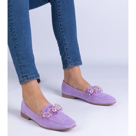 Mocassins éco-scolaires violets avec des cristaux 1
