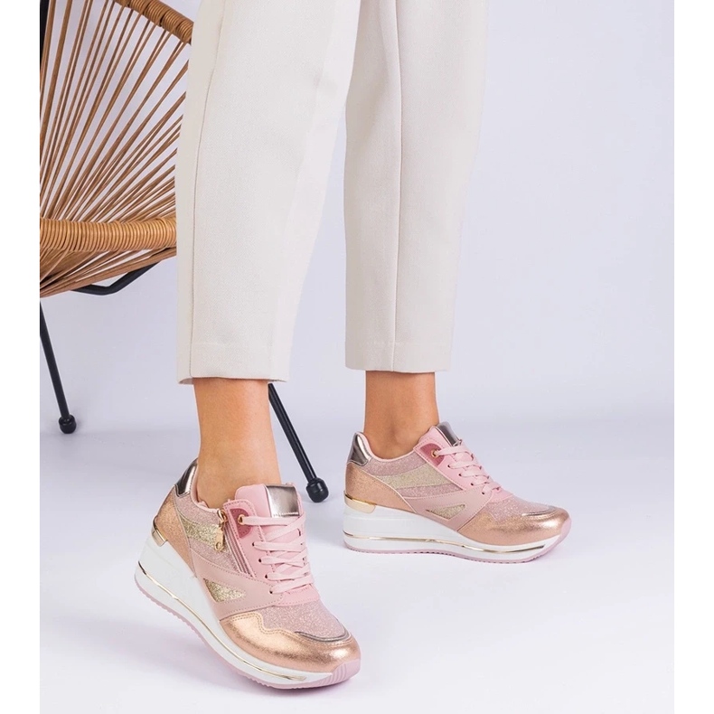 D/CEO Baskets sportives roses sur la plate-forme décorées de paillettes et de l'insert métallique evklad 2