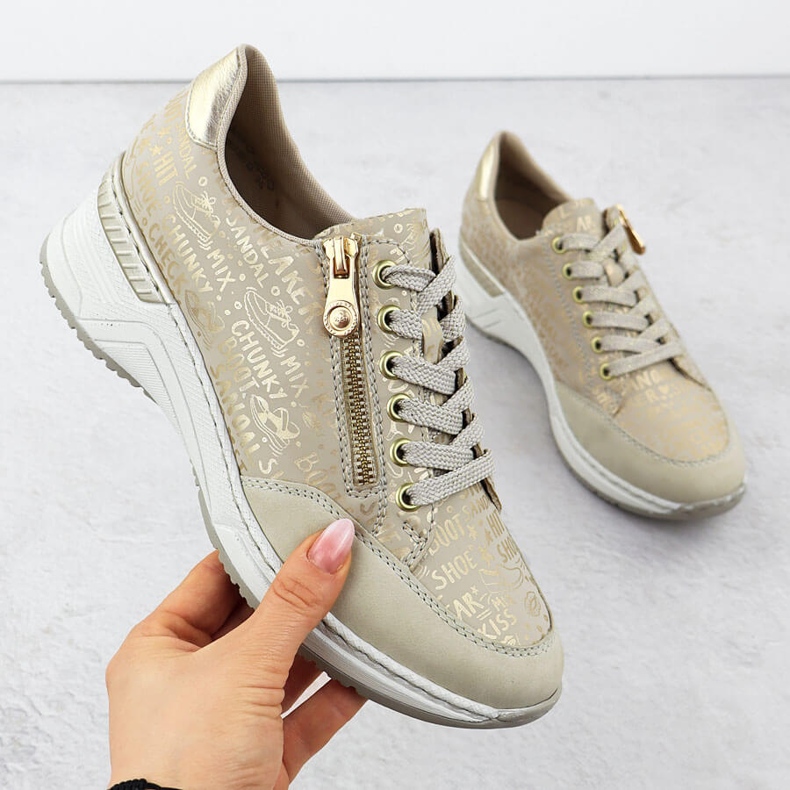 Sneakers de chaussures pour femmes sur des quartiers confortables beige Rieker N4316 1
