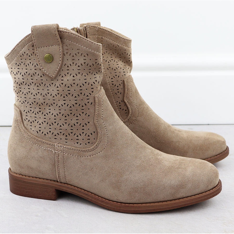 Bottes de daim des femmes Openwork Beige S.Barski HY51-063 2