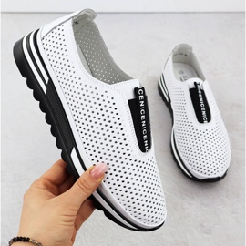 Des chaussures en cuir pour femmes ont glissé OpenWork White S.Barski LR51-672 blanc 1
