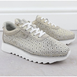 S.Barski Chaussures en cuir pour femmes sur la plateforme ouverte Złote S. Barski LR51-927 doré 2