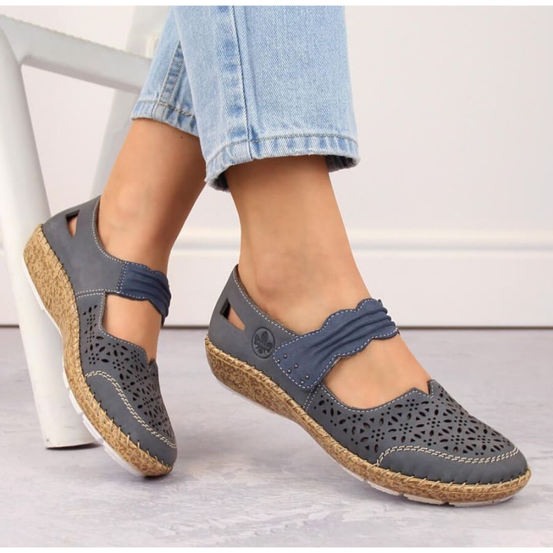 Chaussures ajourées en cuir bleu Rieker W RKR648 2
