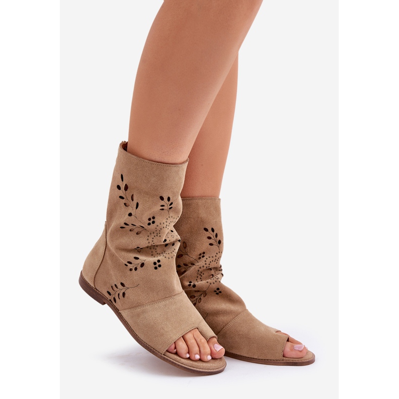 Zazoo 3437 Sandales en daim pour femme avec tige zippée, beige 1