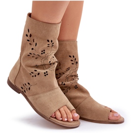Zazoo 3437 Sandales en daim pour femme avec tige zippée, beige 8
