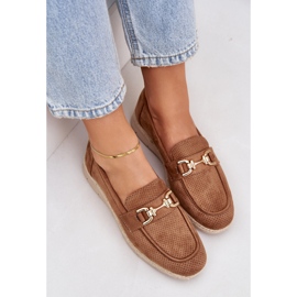 Mocassins ouverts avec un détail doré et une tresse brune en jute 8