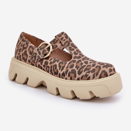 Chaussures en daim avec une boucle imprimée en zazoo léopard 20183 Brown brun 4