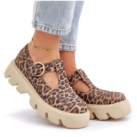 Chaussures en daim avec une boucle imprimée en zazoo léopard 20183 Brown brun 9