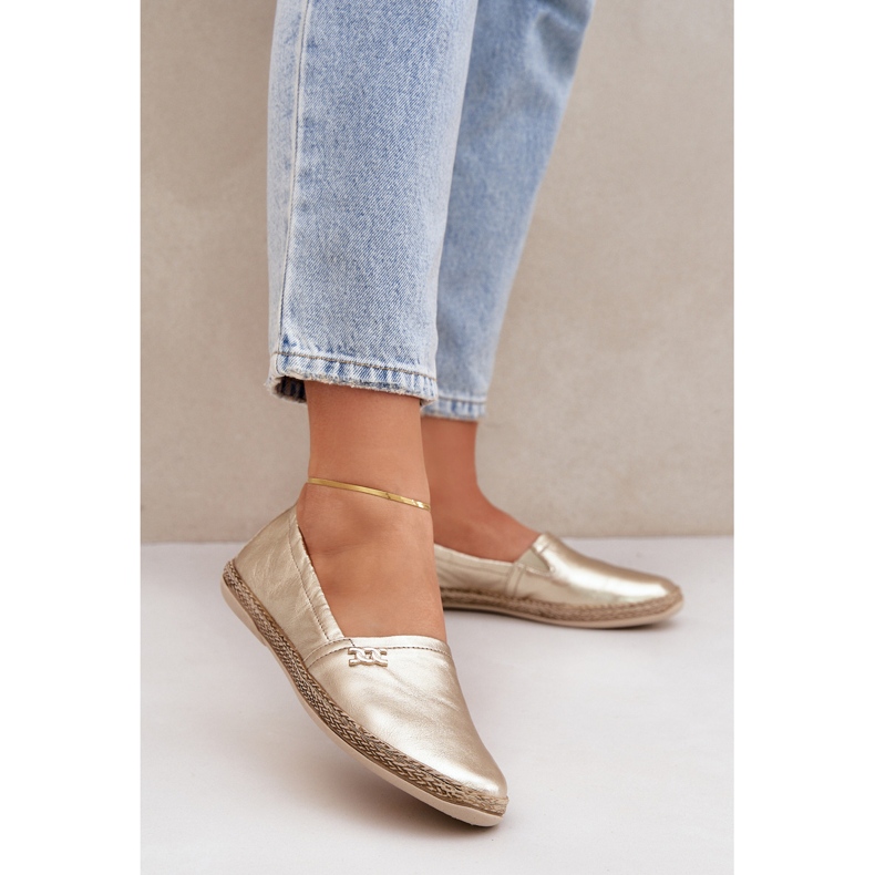 Espadrilles élégantes en cuir en cuir Zazoo 10177 Gold doré 2