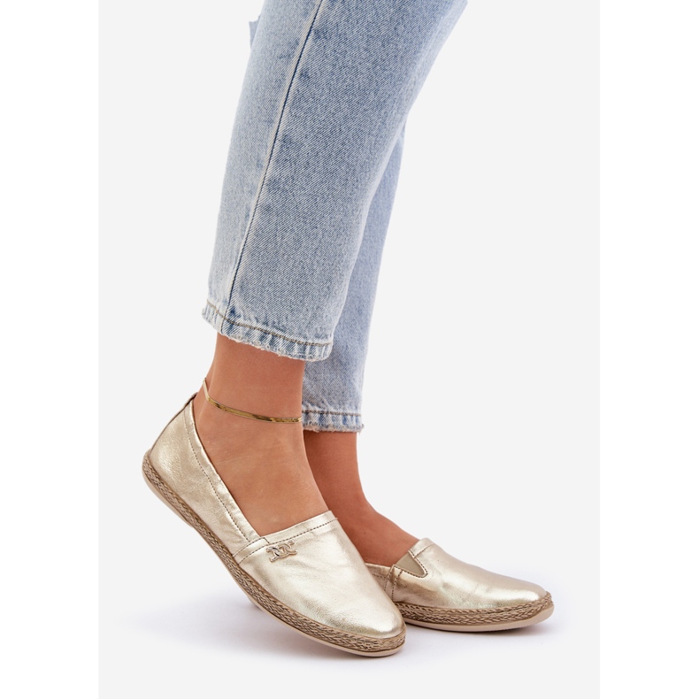 Espadrilles élégantes en cuir en cuir Zazoo 10177 Gold doré 1