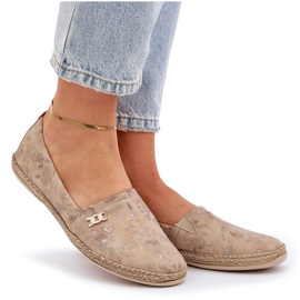Espadrilles en daim élégant avec des fleurs de femmes Zazoo 10177 beige 8