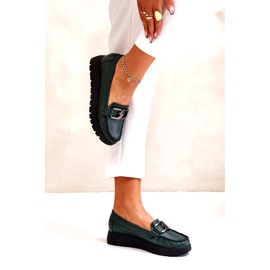 Zazoo 10141 Mocassins en cuir sur plateforme avec décoration, vert foncé 3