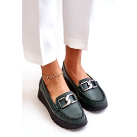 Zazoo 10141 Mocassins en cuir sur plateforme avec décoration, vert foncé 2