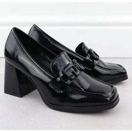 Chaussures sur le poteau Potocki SZ12553 avec une décoration noire le noir 2 Chaussures sur le poteau Potocki SZ12553 avec une décoration noire le noir 2
