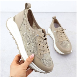 Sneakers de chaussures pour femmes avec dentelle beige Vinceza 66783 1