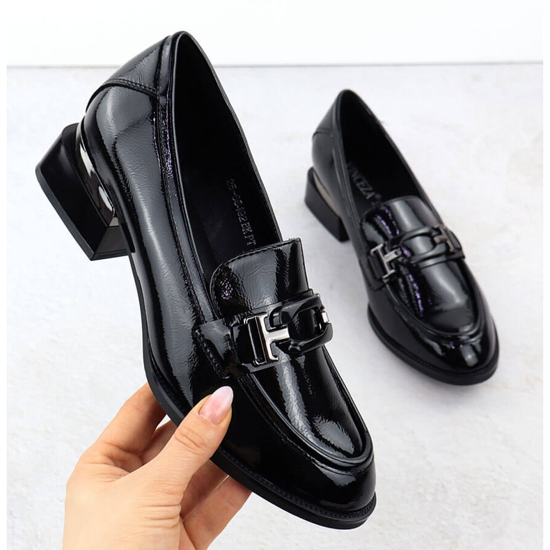 Les chaussures pour femmes ont été vernies sur un talon décoratif noir Vinceza 58492 le noir 1 Les chaussures pour femmes ont été vernies sur un talon décoratif noir Vinceza 58492 le noir 1
