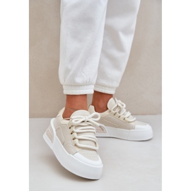 Baskets pour femmes avec des lacets épais sur la plate-forme beige 2