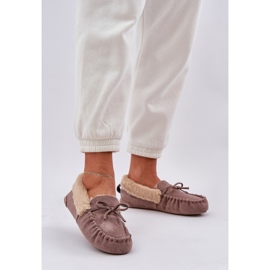 Mocasins Slippers pour femmes avec de la fourrure sombre beige kleogoria 2