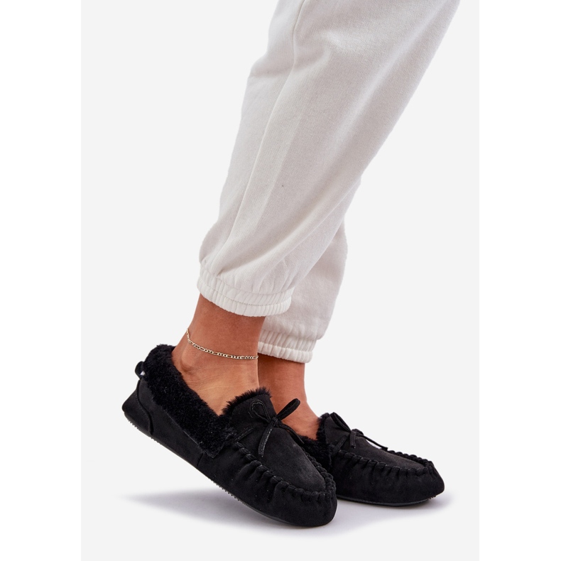 Mocassins pour femmes avec fourrure noire 1