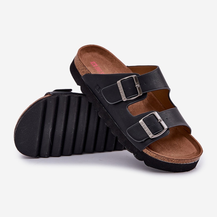 Slippers pour hommes légers avec boucles en cuir écologique Big Star NN174531 noir 2