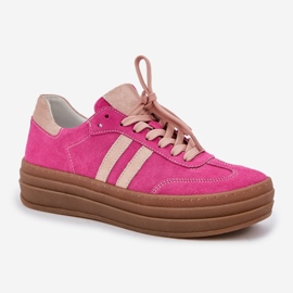 Zazoo N1068S4 Sneakers en daim féminin sur la plate-forme fuchsia rose 4