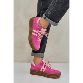 Zazoo N1068S4 Sneakers en daim féminin sur la plate-forme fuchsia rose 5