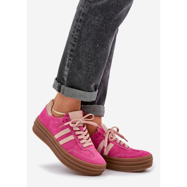 Zazoo N1068S4 Sneakers en daim féminin sur la plate-forme fuchsia rose 1
