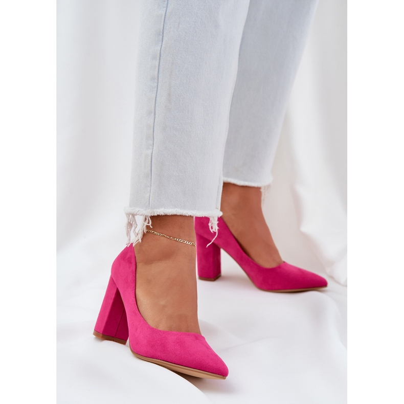 Pompes pour femmes sur le pilier en daim eco fuchsia rose 2