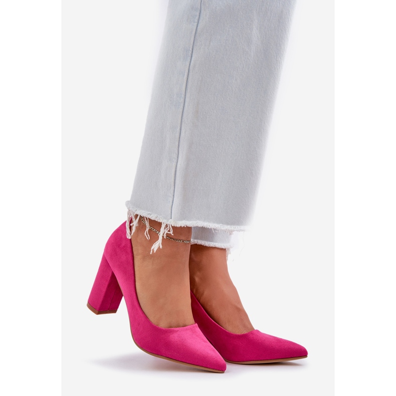 Pompes pour femmes sur le pilier en daim eco fuchsia rose 1