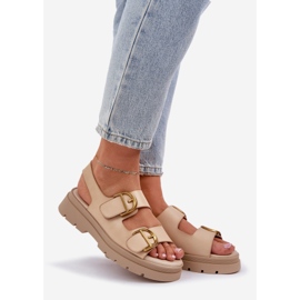 Sandales en cuir écologique avec boucles beige 1 Sandales en cuir écologique avec boucles beige 1