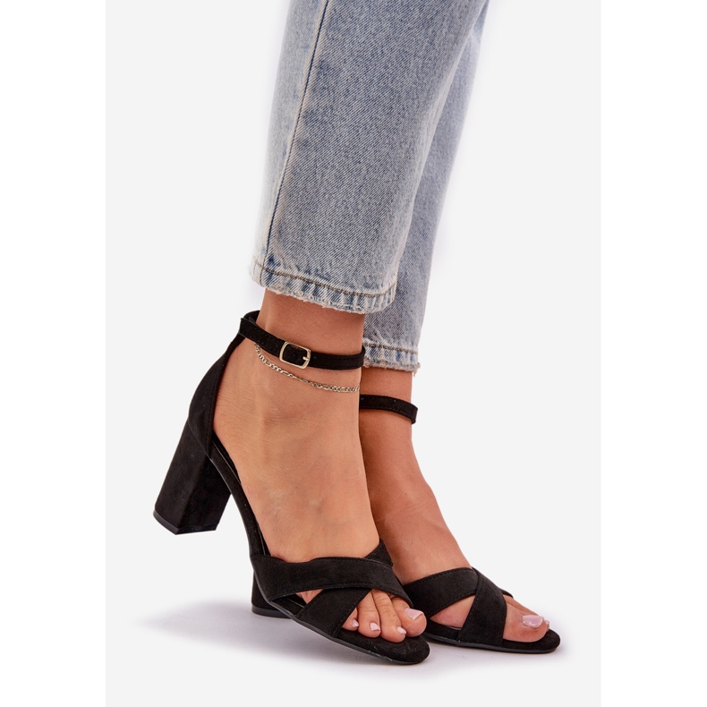 Sandales sur le bar Talon avec Eco Suede Black le noir 1