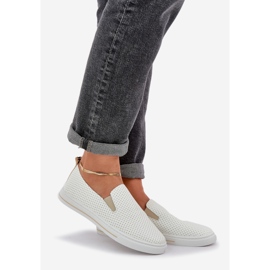 Sneakers de baskets pour femmes en cuir Eco Slipped avec beige léger 1