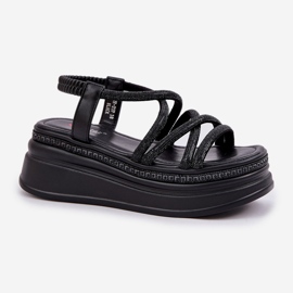 Sandales sur une plate-forme massive avec des rayures noires le noir 4