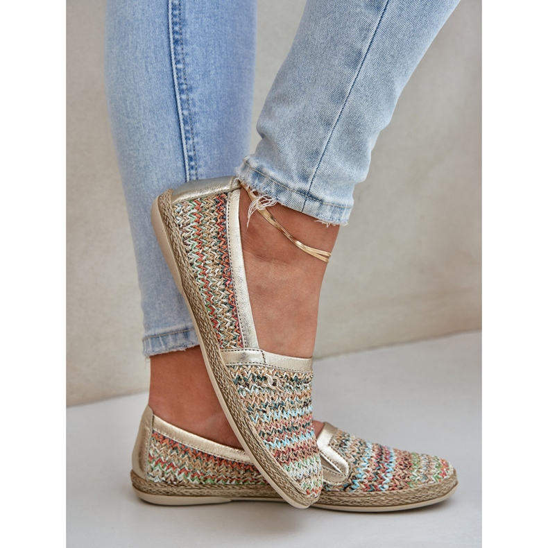 Espadrilles en cuir élégant avec une tresse multikolor Zazoo 10178 d'or 2
