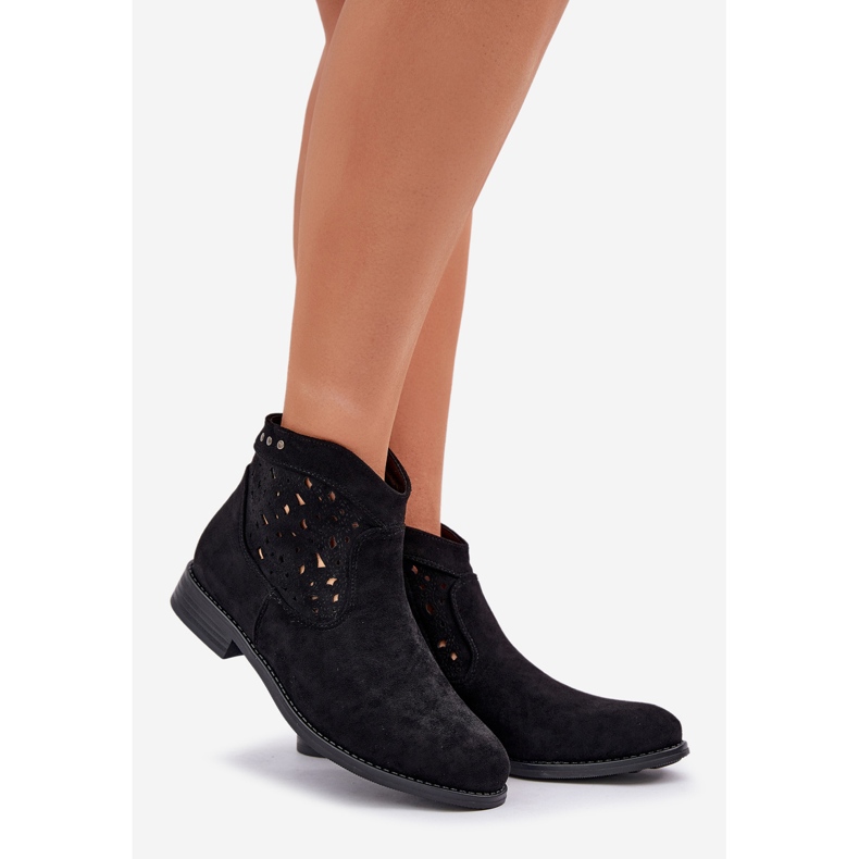 Bottes ouvertes de femmes à talons plates S.Barski Hy51-113 Black noir 1