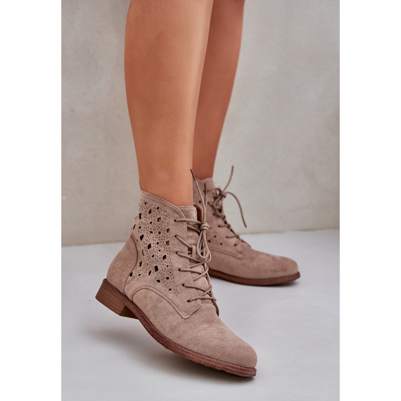 S.Barski Bottes à lacets en daim avec un modèle ouvert S. Barski Hy51-136 Beige 2