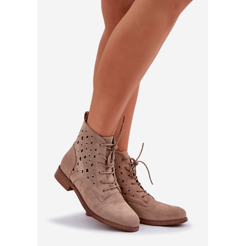 S.Barski Bottes à lacets en daim avec un modèle ouvert S. Barski Hy51-136 Beige 1
