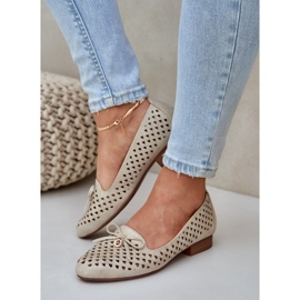 Jezzi Ballerines ouvertes avec un arc en cuir écologique doré 2
