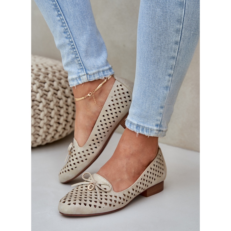 Jezzi Ballerines ouvertes avec un arc en cuir écologique doré 2