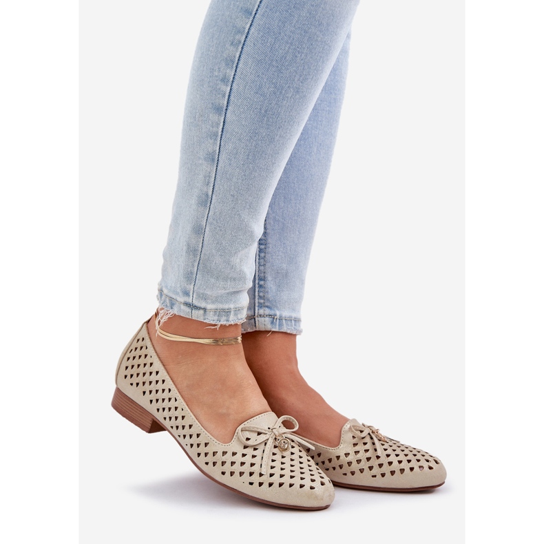 Jezzi Ballerines ouvertes avec un arc en cuir écologique doré 1