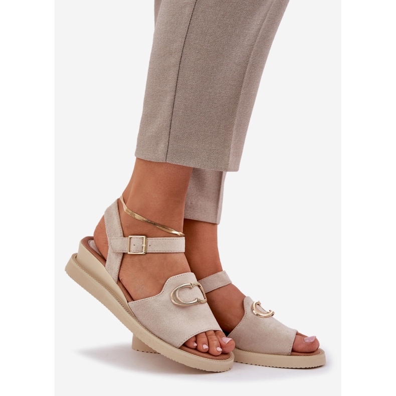 Jezzi Sandales de coin pour femmes avec un ornement beige 1